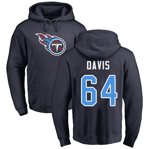 Tennessee Titans Men Navy Blue Nate Davis Name and Number Logo NFL Football #64 Pullover Hoodie Sweatshirts